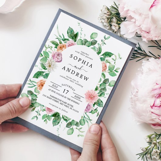 Elegant groen bloemenbruiloft uitnodiging