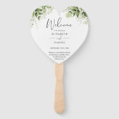 Elegant groen bloemend huwelijksprogramma hart handwaaier (Voorkant)