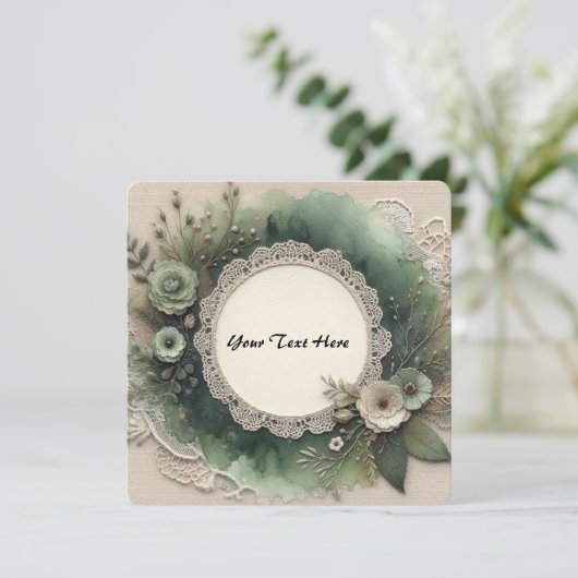 Elegant groen bosframe met bloemen kaart (Staand voorkant)