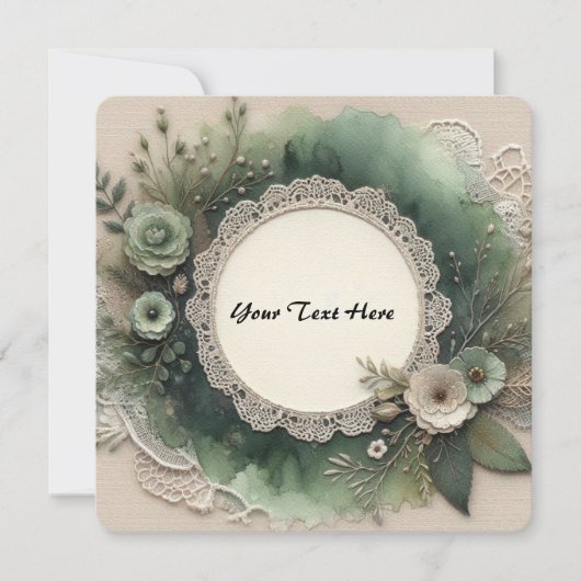 Elegant groen bosframe met bloemen kaart (Voorkant)