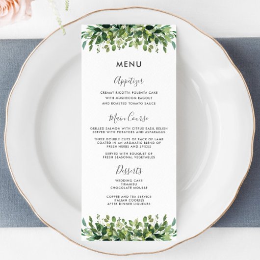 Elegant groen Botanisch gebladerte Wedding Menu