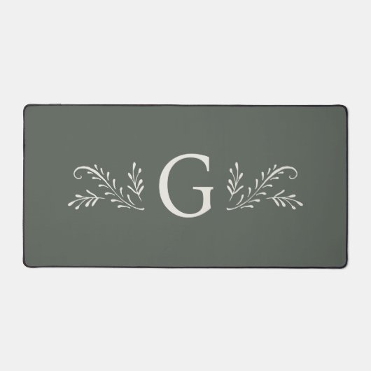 Elegant groen botanisch monogram bureaumat (Voorkant)