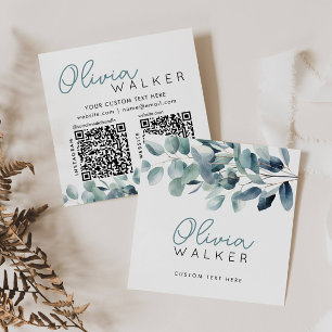 Elegant groen botanisch script naam 2 QR code Vierkante Visitekaartje