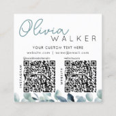 Elegant groen botanisch script naam 2 QR code Vierkante Visitekaartje (Achterkant)
