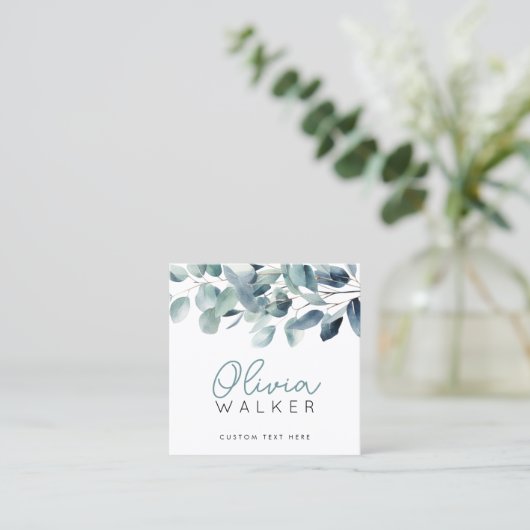 Elegant groen botanisch script naam 2 QR code Vierkante Visitekaartje (Staand voorkant)