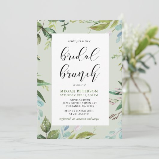 Elegant groen bruids brunch uitnodiging (Staand voorkant)