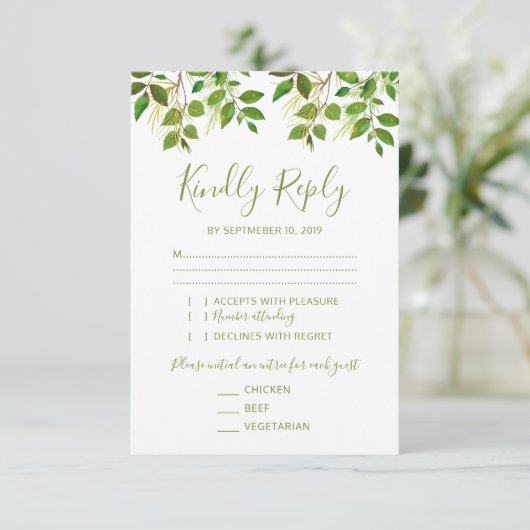 Elegant groen bruiloft RSVP 3 Entree (Staand voorkant)