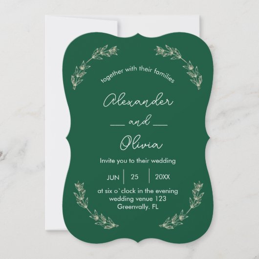 Elegant groen bruiloft uitnodiging | Script-letter (Voorkant)