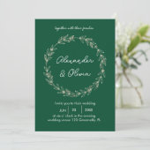 Elegant groen bruiloft uitnodiging | Script-letter (Staand voorkant)