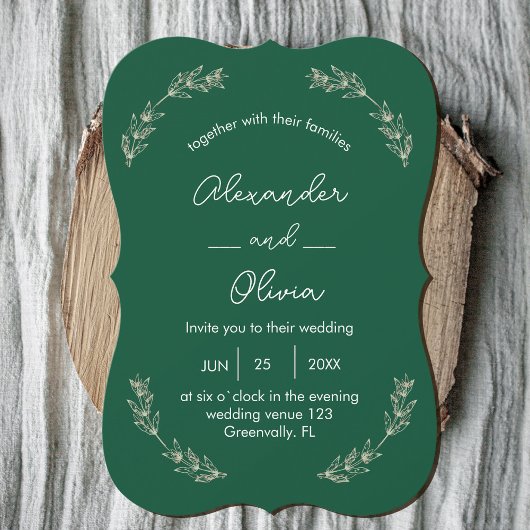 Elegant groen bruiloft uitnodiging | Script-letter