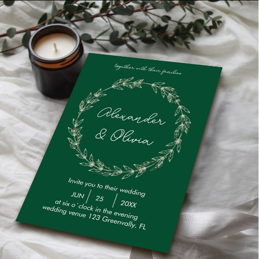 Elegant groen bruiloft uitnodiging | Script-letter