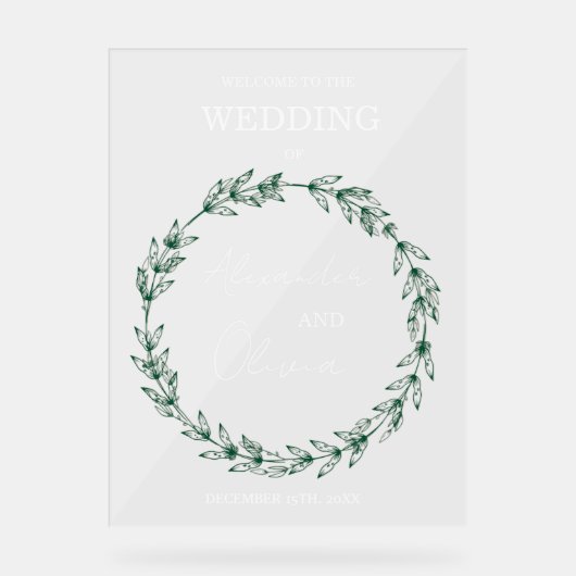 Elegant groen bruiloft uitnodiging | Script-letter Acryl Bord (Voorkant)