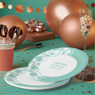 Elegant groen Damask & Wit Split Screen Papieren Bordje