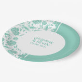 Elegant groen Damask & Wit Split Screen Papieren Bordje (Gekanteld)