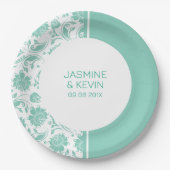 Elegant groen Damask & Wit Split Screen Papieren Bordje (Voorkant)