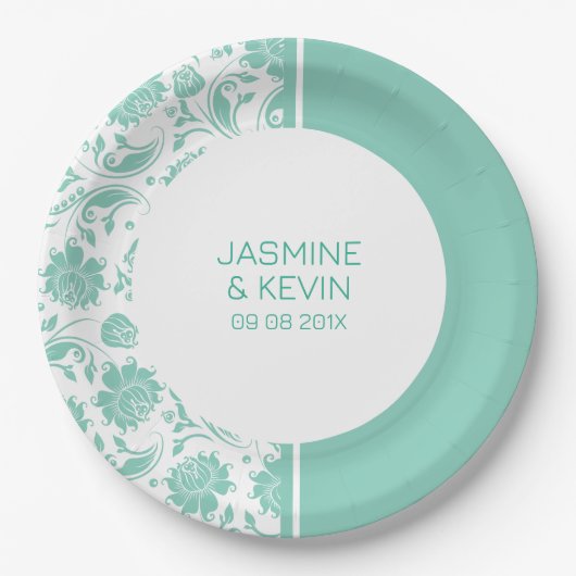 Elegant groen Damask & Wit Split Screen Papieren Bordje (Voorkant)