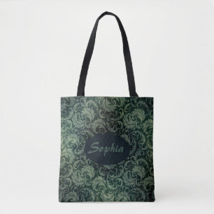 Elegant groen damast bloemmotief draagtas