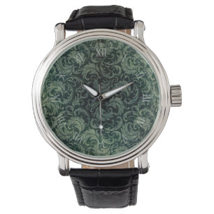 Elegant groen damast bloemmotief horloge