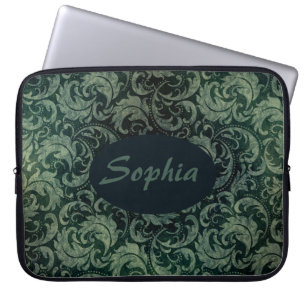 Elegant groen damast bloemmotief laptop sleeve