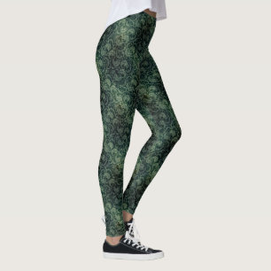 Elegant groen  damast bloemmotief leggings