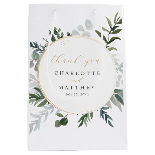 Elegant groen | Dank u gouden bruiloft Medium Cadeauzakje (Voorkant)