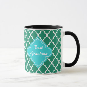 Elegant groen en blauwgroen quatrefolomonogram mok