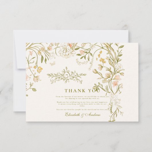 Elegant groen en blos Lijst bruiloft Bedankkaart (Voorkant)