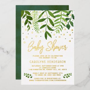 Elegant groen en goud baby shower echt folie uitnodiging