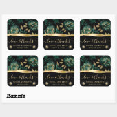 Elegant Groen en Goud Glitter Roos Bloemenbruiloft Vierkante Sticker (Vel)