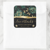 Elegant Groen en Goud Glitter Roos Bloemenbruiloft Vierkante Sticker (Tas)