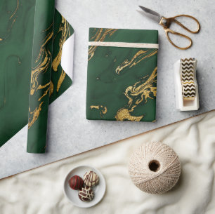 Elegant groen en goud herfst marmer steen cadeaupapier