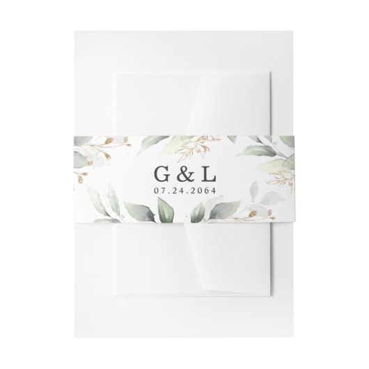 Elegant groen en goud rustieke bruiloft uitnodigingen wikkel (Voorkant Voorbeeld)