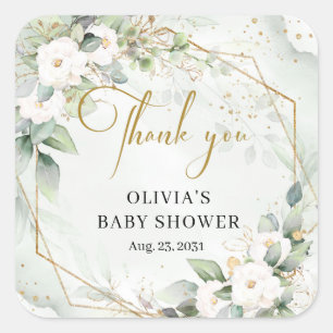 Elegant groen en goud wit bloemen Baby shower Vierkante Sticker