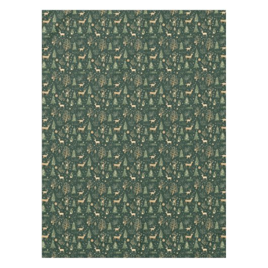 Elegant groen en goud Woodland Deer Pattern Tafelkleed (Voorkant)