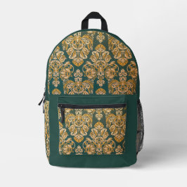 Elegant groen en gouden damastpatroon bedrukte rugzak