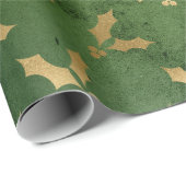 Elegant groen- en gouden kerstbloempatroon cadeaupapier (Rol Hoek)