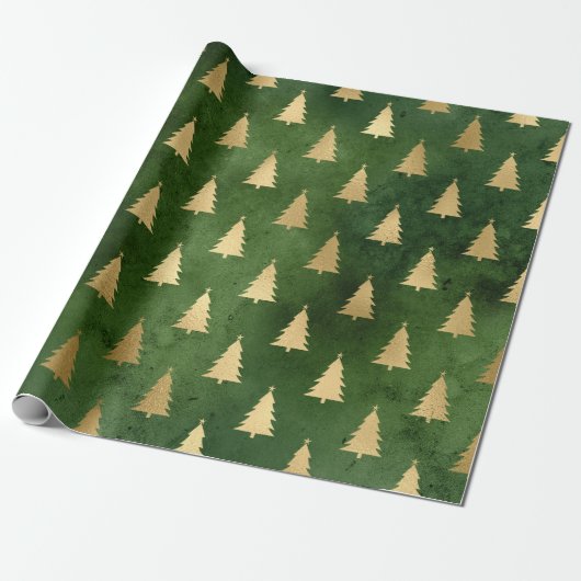 Elegant groen en gouden kerstboomstructuur cadeaupapier (Uitgerold)