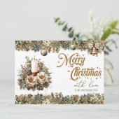 Elegant groen en gouden kerstkaarsen feestdagenkaart (Staand voorkant)