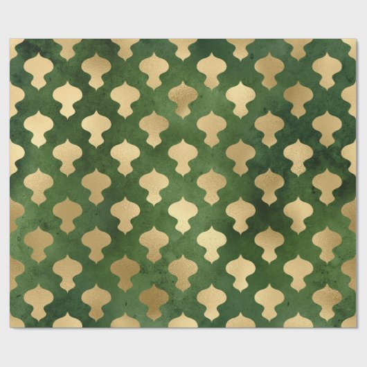 Elegant groen en gouden kerstversiering cadeaupapier (Vlak)