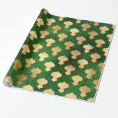 Elegant groen en gouden kerstversiering cadeaupapier (Uitgerold)
