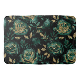 Elegant groen en gouden roos bloempatroon badmat