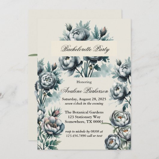 Elegant groen en grijs boeket vrijgezellenfeest kaart (Voorkant / Achterkant)