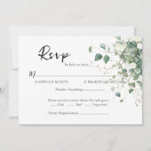 Elegant groen en rozen bruiloft RSVP-kaart Kaart (Voorkant)