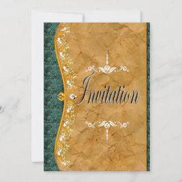 Elegant groen en sinaasappel in bruin Uitnodiging