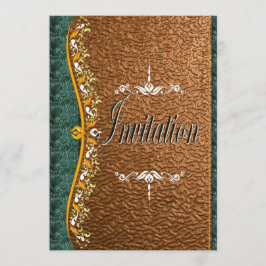 Elegant groen en sinaasappel in koperuitnodiging kaart