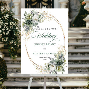 Elegant groen en wit huwelijks welkomstbord poster