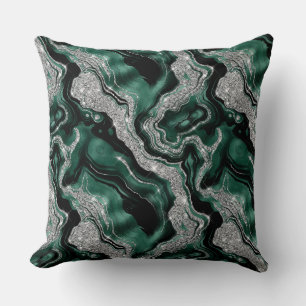Elegant groen en zilver glitter agaatpatroon kussen