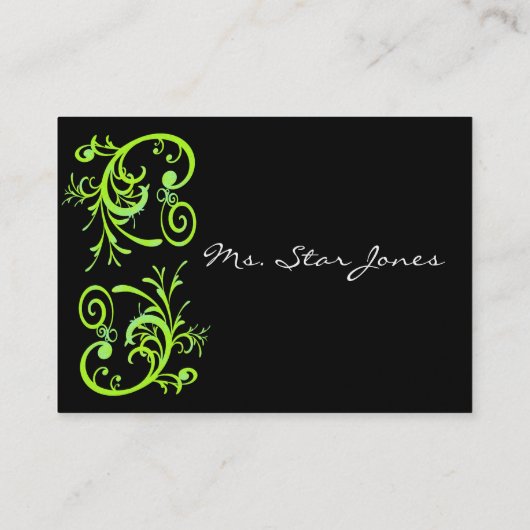Elegant groen en zwart werveling Visitekaartje (Achterkant)