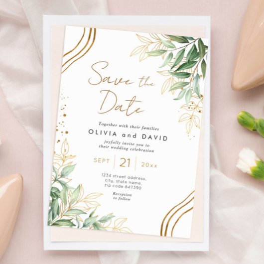 Elegant groen Eucalyptus Bruiloft Save the Date Kaart