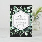 Elegant groen Eucalyptus digitale bruiloft Save The Date (Staand voorkant)